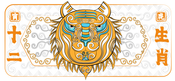 国潮十二生肖寅虎时尚印花装饰纹样卡通形象