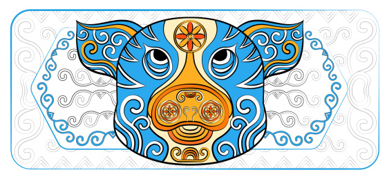 猪中国风十二生肖潮流印花装饰纹样卡通形象