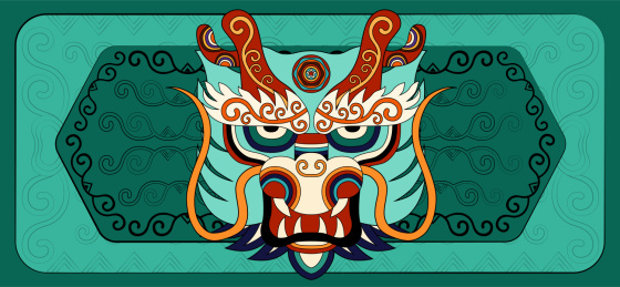 国潮龙卡通形象十二生肖线描潮流装饰纹样