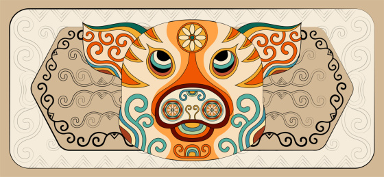 国潮猪卡通形象十二生肖线描潮流装饰纹样