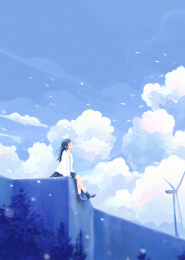 小清新仰望天空的少女板绘插图