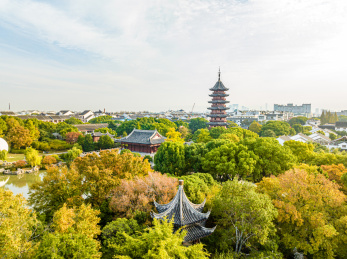 中国江苏苏州盘门景区秋季航拍