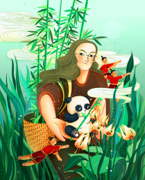 爱护国宝低碳生活绿色环保主题原创插画