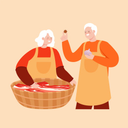 厨房制做美食老人矢量插画元素