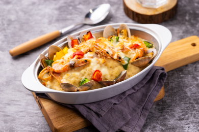 西餐简餐青口鲜虾海鲜焗饭