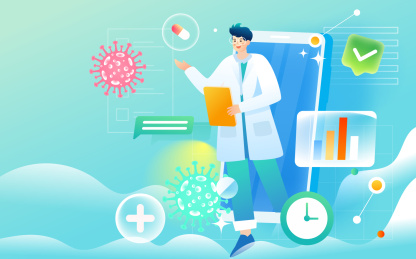 互联网医疗线上看诊手机挂号健康体检插画