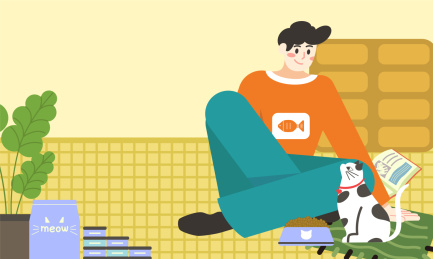 男孩在房间和猫咪玩耍