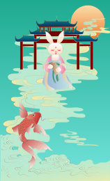 国潮兔年宫廷仕女兔娘古风矢量插画海报模板