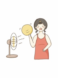 夏天炎热女孩扇子风扇避暑扁平插画