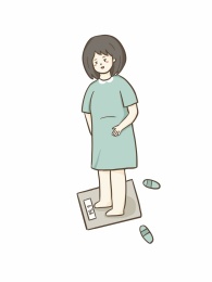 称体重的女孩扁平插画