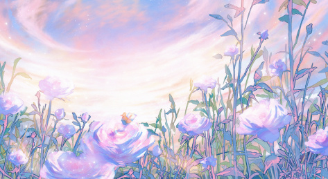 唯美花卉天空背影插画