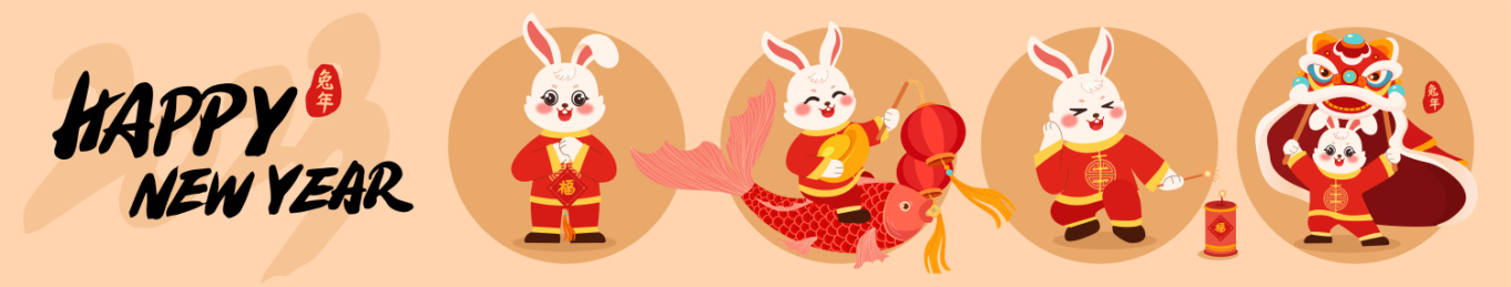 兔子卡通形象贺新年动作合集矢量插画