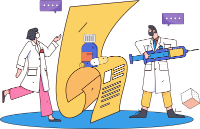 两个医务人员做药品分析报告研究