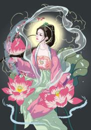古装人物十二月令花神美女图