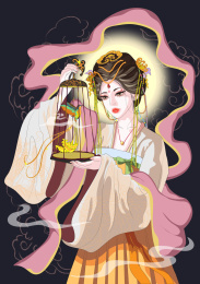古装人物十二月令花神美女图