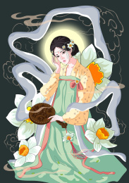 古装人物十二月令花神美女图