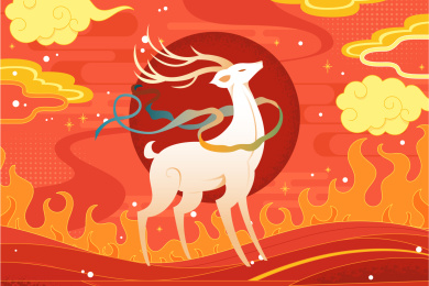 七彩神鹿脚踏祥云
