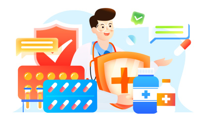 医生拿感冒药治疗感冒发烧药医疗物疗效插画