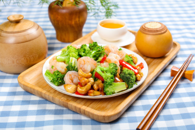 营养美味特色菜小炒西蓝花腰果虾仁