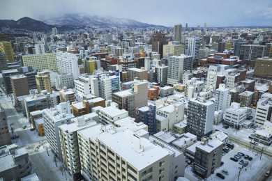 冬季北海道城市鸟瞰图