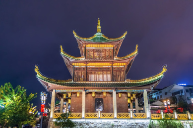 贵阳市城市风光地标建筑甲秀楼夜景风光