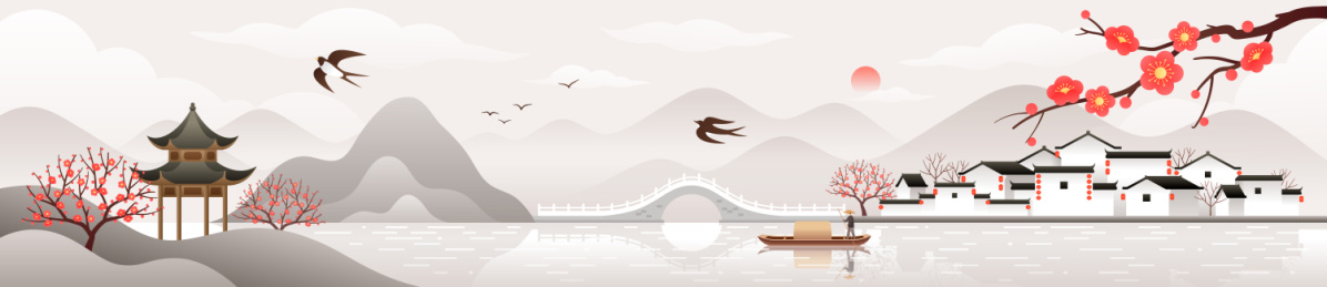 梅花和江南水乡中国风插画