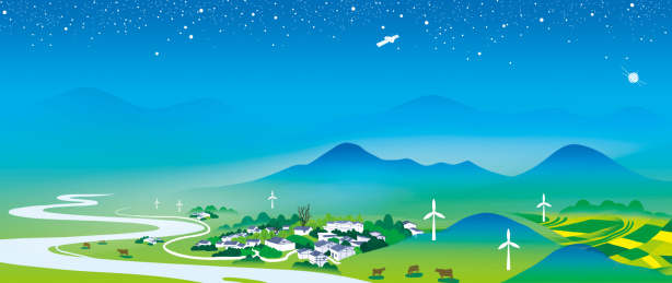 山川河流乡村振兴人民幸福中国梦插画