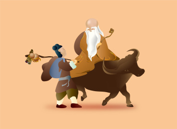 中国历史典故之老子出关矢量插画