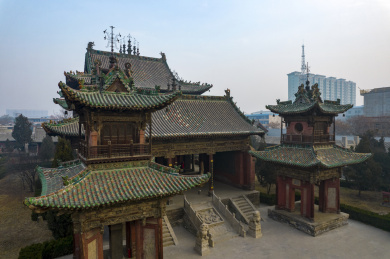 中国山西省运城市稷山县稷王庙航拍