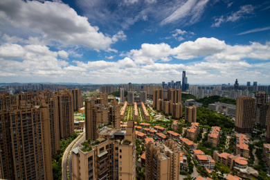 贵阳市观山湖区金融城蓝天白云城市风光
