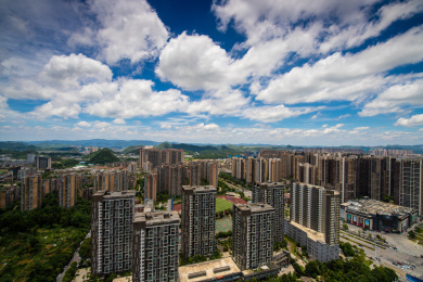 贵阳市观山湖区金融城蓝天白云城市风光