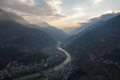 中国四川省阿坝州汶川县航拍