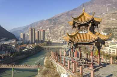 中国四川省阿坝州汶川县航拍