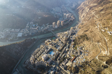 中国四川省阿坝州汶川县航拍