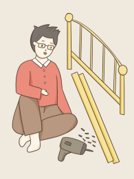 坐在地上的男孩安装床头螺丝插画