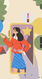 直播带货的网红电商人物矢量互联网手绘插画