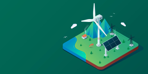 矢量绿色环保新能源风力太阳能发电插画