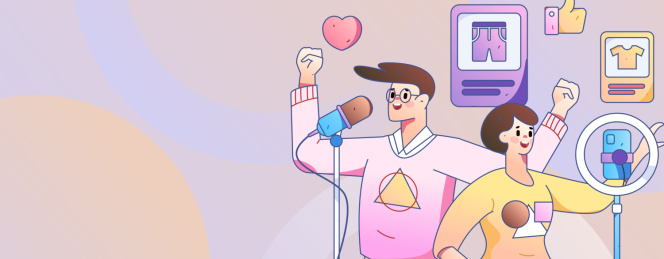 直播带货的网红电商人物矢量互联网手绘插画