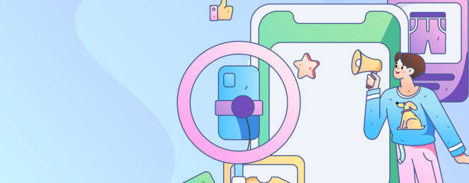 直播带货的网红电商人物矢量互联网手绘插画