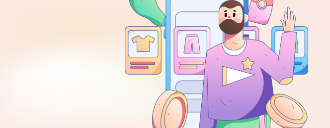 直播带货的网红电商人物矢量互联网手绘插画