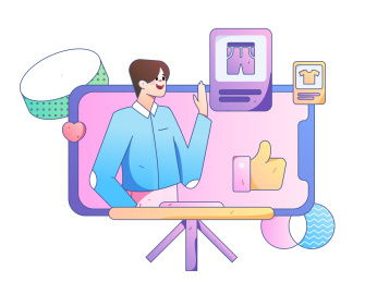 直播带货的网红电商人物矢量互联网手绘插画