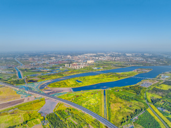 航拍河北省石家庄市滹沱河生态区、滹沱河岛