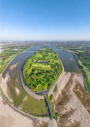 航拍河北省石家庄市滹沱河生态区、滹沱河岛