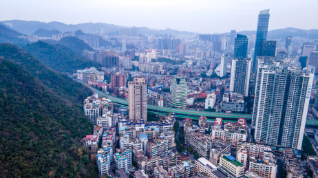 航拍贵阳背景路周边城市建筑