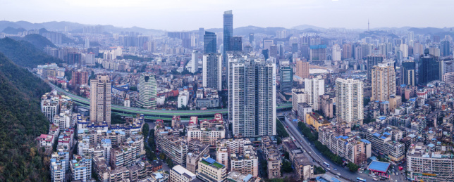 航拍贵阳背景路周边城市建筑