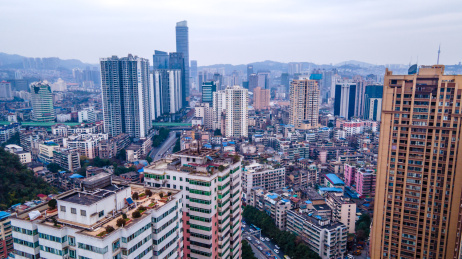 航拍贵阳背景路周边城市建筑