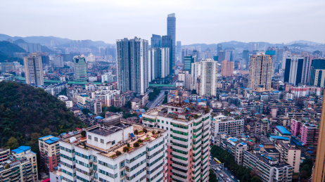 航拍贵阳背景路周边城市建筑