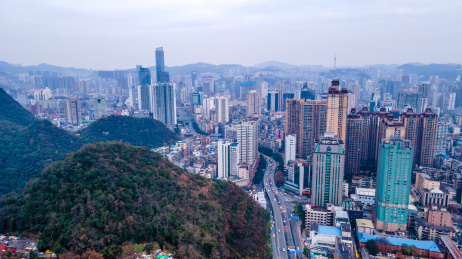 航拍贵阳背景路周边城市建筑