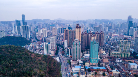航拍贵阳背景路周边城市建筑