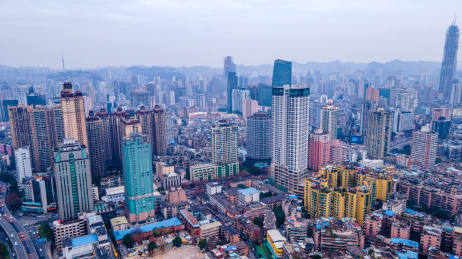 航拍贵阳背景路周边城市建筑